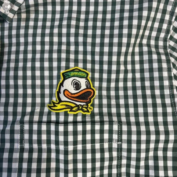 Antigua Oregon Ducks Men XL Ellis LS Woven Gingham Button Down Shirt Green White - Picture 4 of 11